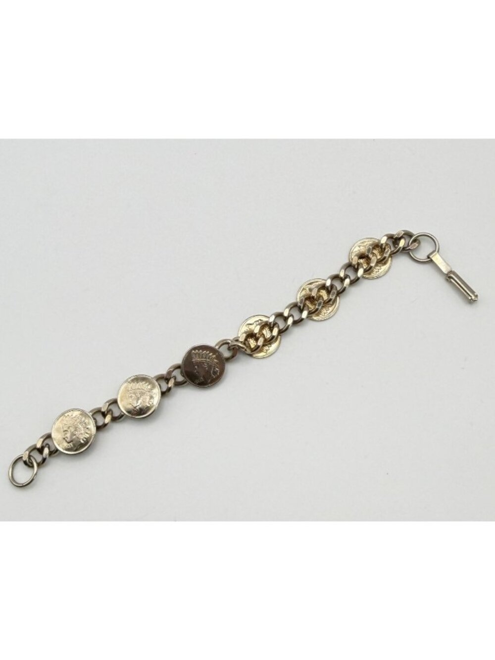 Vintage Indian Head Coin Bracelet Silver Tone Chain Novelty Token Jewelry - Picture 6 of 7